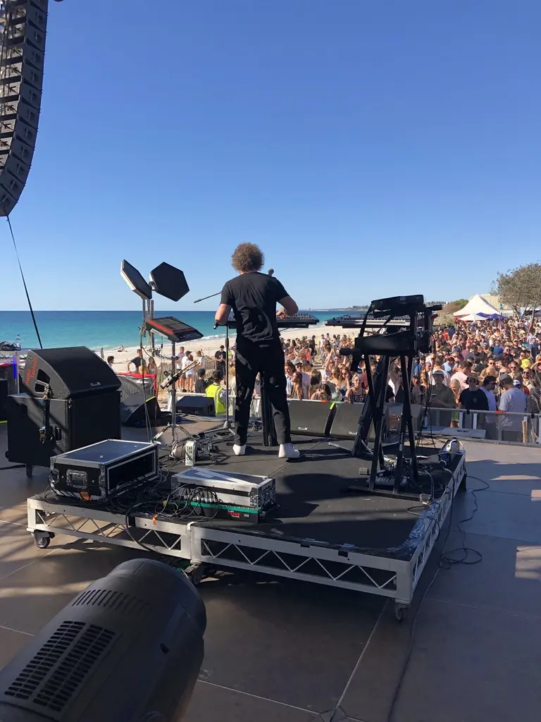 Live electronic performance on a major outdoor festival stage