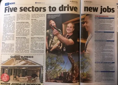 Newspaper feature recognising Sam Cutri's work across music and the creative industries