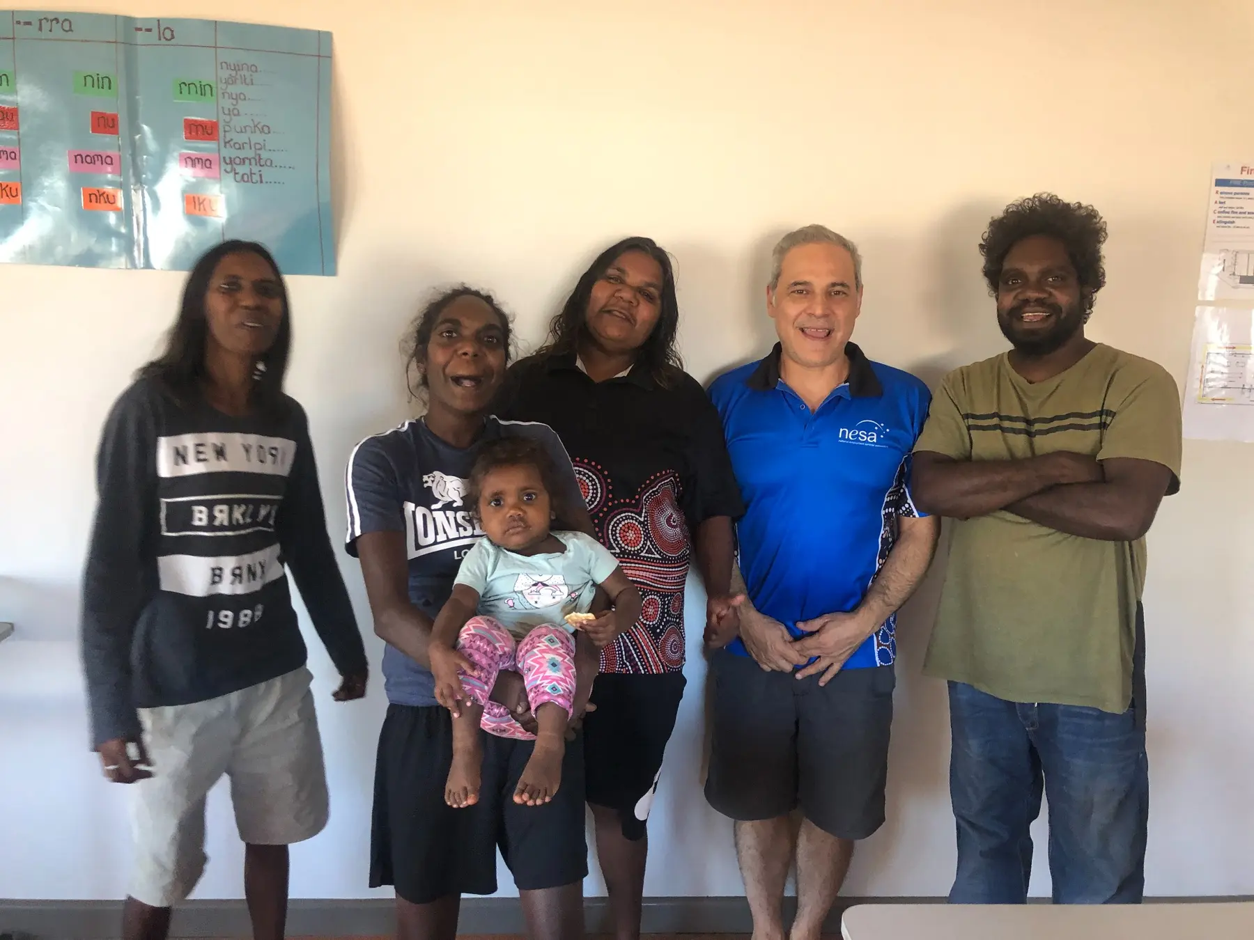 Sam Cutri with Aboriginal young people and family members during remote community engagement
