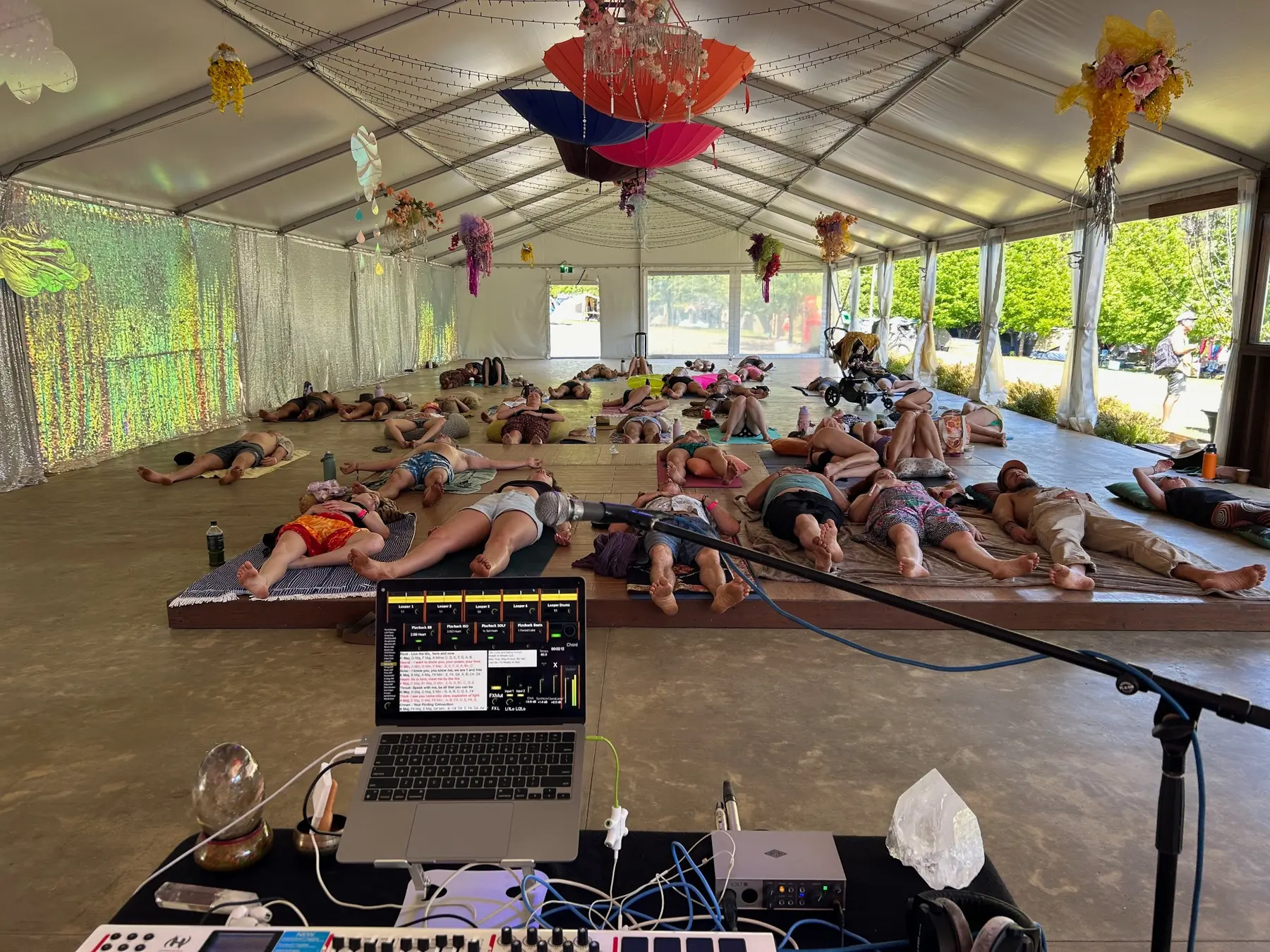 Live Soundful Experience at a festival with audience and performance equipment
